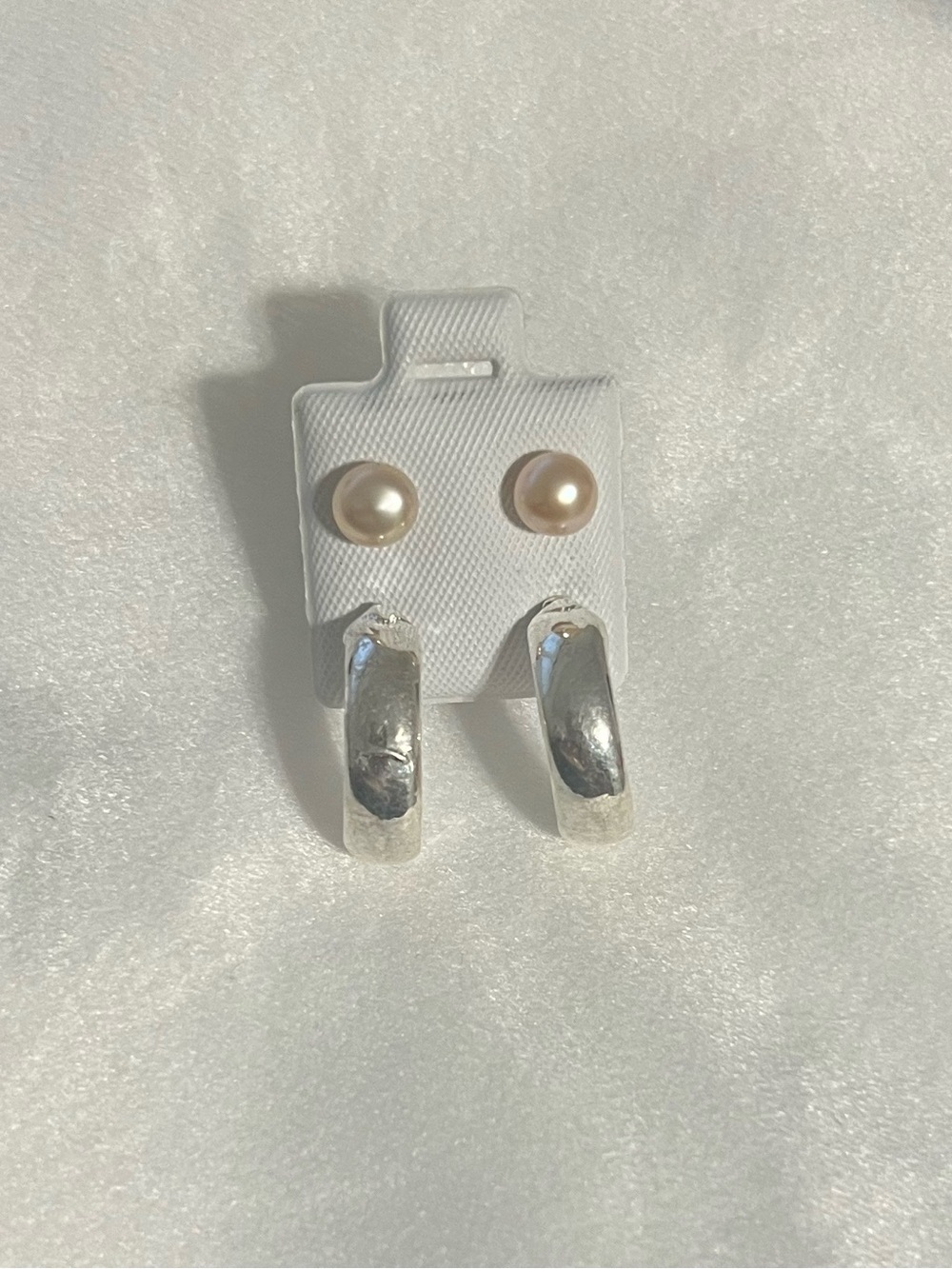5/$25 Pearl (faux) Stud and Silver Hoop Earring Set - coral pink